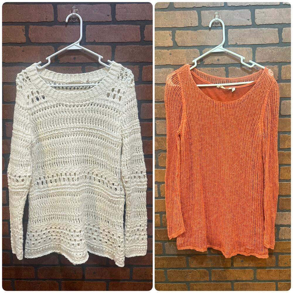 Soft Surroundings Knit Sweaters Size Small - Two Tops Orange & Ivory Boho beachy